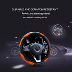 Ultra Fine Carbon Fiber Leather Steering Wheel Cover, Anti Slip and Sun Protective Protect The Steering Wheel, Easy to Install,Universal of 14.5"-15" (Orange)