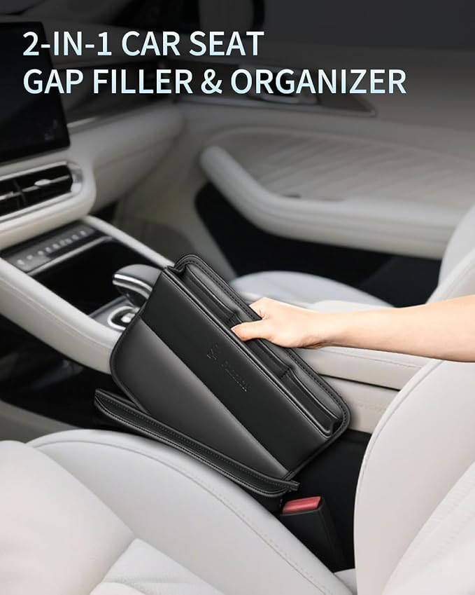 Car Seat Gap Filler, Pro-Seats Gap Filler Organizer and Storages 2-in-1, Premium Leather Center Console Organizer, Car Organizer Front Seat Universal Fit for Car SUV Truck
