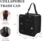 Car Foldable Trash Can, Bling Rhinestone Oxford Garbage Container Hanging Waterproof Organizer, Mini Crystal Dustbin Waste Basket Leakproof Trash Bin for Car Office Kitchen (Black)