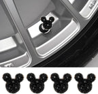 Bling Car Tire Valve Stem Caps, 4PCS Dustproof Crystal Rhinestone Cartoon Mouse Design, Sparkling Attractive Auto Wheel Decoration Accessories, Universal Fit (Black)