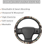 Aztec Brown Cow Print Retro Auto Car Steering Wheel Cover for Women Men, Universal 15 Inch Soft Elastic Anti-Slip Easy to Install Car Accessories