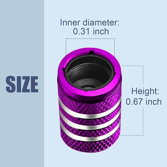 Tire Valve Stem Cap Cover - (5 Pack) Tire Air Cap Metal with Plastic Liner Corrosion Resistant Leak-Proof American Flag for Car Truck Motorcycle Bike Purple
