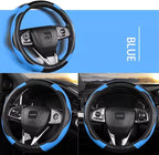 Ultra Fine Carbon Fiber Leather Steering Wheel Cover, Anti Slip and Sun Protective Protect The Steering Wheel, Easy to Install,Universal of 14.5"-15" (Blue)