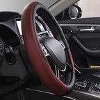Rhombus Leather Universal Steering Wheel Cover, Fit for Suvs,Trucks,Cars,Sedans,Vans (Black&Burgundy)