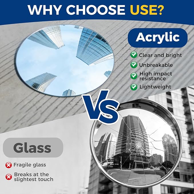 acrylic convex mirror 360-degree adjustable wide-angle indoor security mirror suitable for monitoring blind spots in parking lots Garage warehouses offices and traffic safety management (11.8in)