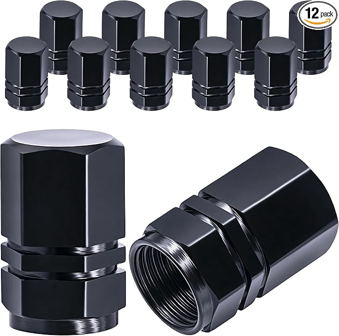 12PCS Tire Valve Stem Caps, with Rubber O-Ring, Corrosion Resistant Leak-Proof, Aluminum Alloy Universal Wheel Valve Covers for Cars, SUV, Trucks, Bikes, Motorcycles, Bicycles(Black)