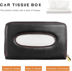 Car Tissue Box, Leather Auto Sun Visor Napkin Case Tissue Case Holder with Zipper, Sunvisor Paper Towel Storage Box Napkin Organizer for Most Vehicles, Car Accessories (Black)