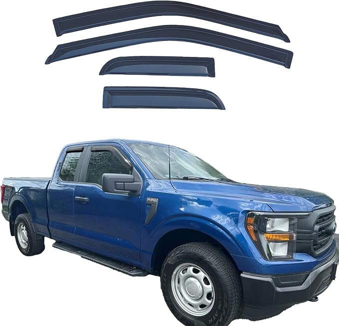 Tape On Window Visors Compatible with 2015-2025 Ford F-150 Extended Cab (SuperCab),2017-2025 F-250/350 SuperDuty Super Cab,Side Vent Window Deflector Rain Guard Shade,Truck Accessories-4pcs