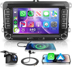 2G+64G Android for VW Jetta Seat Passat Tiguan CC Golf Skoda Double Din Car Stereo with Wireless Carplay/Android Auto 7 Inch HD Touchscreen Head Unit