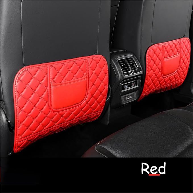 2pcs Car Seat Back Anti Kick Mat Half-Size Pad Leather Cover Seat Protector Auto Accessories (Red)