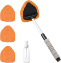 Car Windshield Cleaning Tool, Car Windshield Window Cleaner, Auto Window Glass Cleaning Kit with Extendable Handle & Reusable Microfiber Pad & Spray Bottle, Universal Car Accessories (Orange)