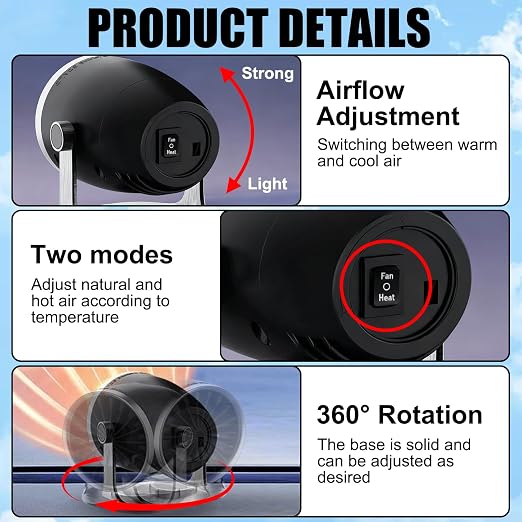 Portable Heater, 12V Car Heater with Heating & Cooling 2 in 1 Car Defroster, 360° Rotary Portable Heaters for Car, Unrestricted Current Car Warmer for Auto Truck SUV Vehicle