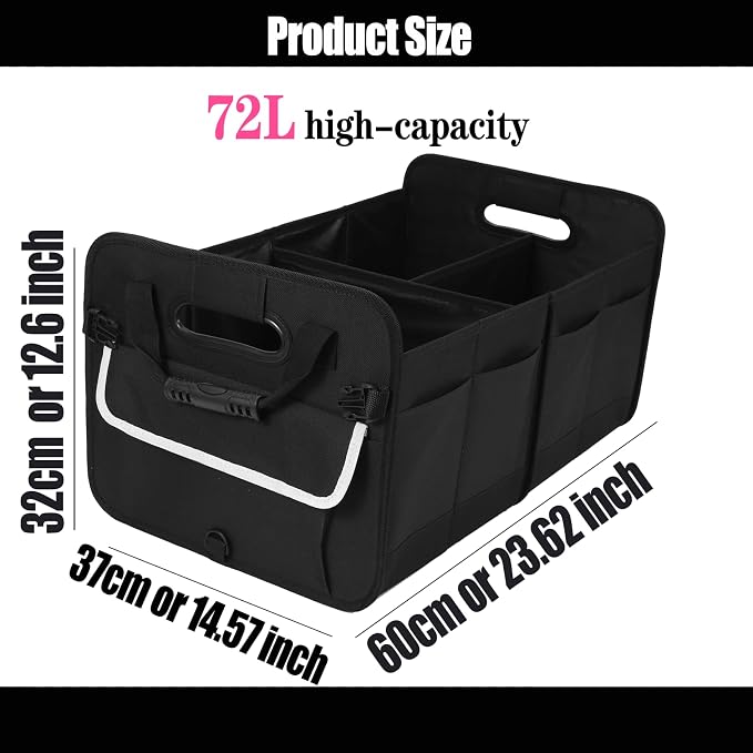 Trunk Organizer for SUV & Sedan, Car Organizers and Storage, Waterproof Collapsible & Adjustable Straps, 70L Sturdy Car Organization for Car Accessories, Tools, Sundries (Black B, Large-A)