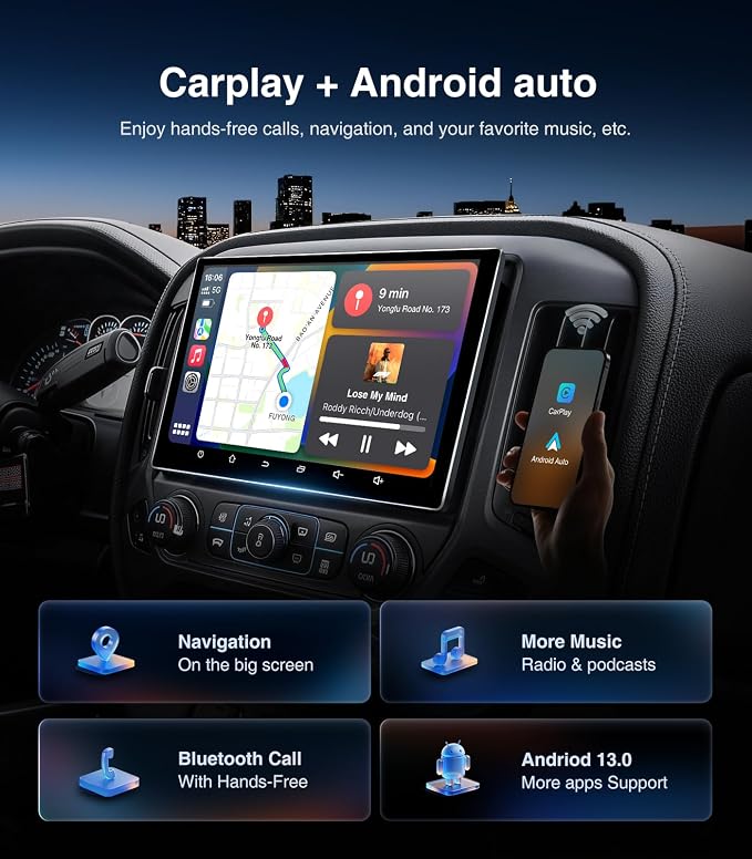 11.5" 8core 4G+64G Car Radio for GMC Sierra Chevy Silverado 2014-2018 | 5G WiFi 6 Bluetooth 5.4 Carplay/Android Auto/GPS/AM FM Radio/1080P SWC/Backup Camera Upgrade Stereo Head Unit Replacement