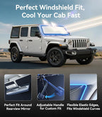 Windshield Sun Shade Umbrella for All Jeep Wrangler & Gladiator - [Vinyl Coating Heat Shield] Protect Car from Sun Rays & Heat Damage Keep Cool and Protect Interior, Spring Structure Edge