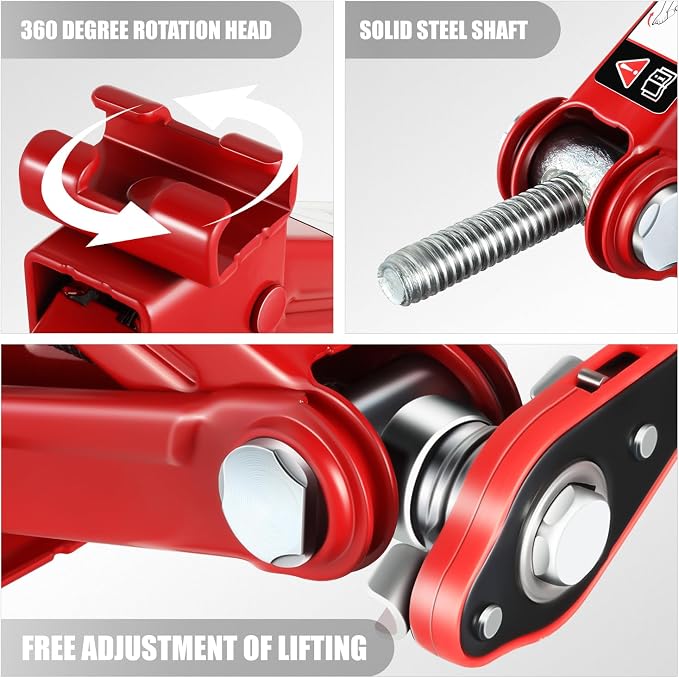 1.5 Ton (3,306 lbs) Scissor Lift Jack with Labor-Saving Ratchet Wrench for Most Cars, 4'' - 15.2'' Lifting Range, Red, TOOLS-00477