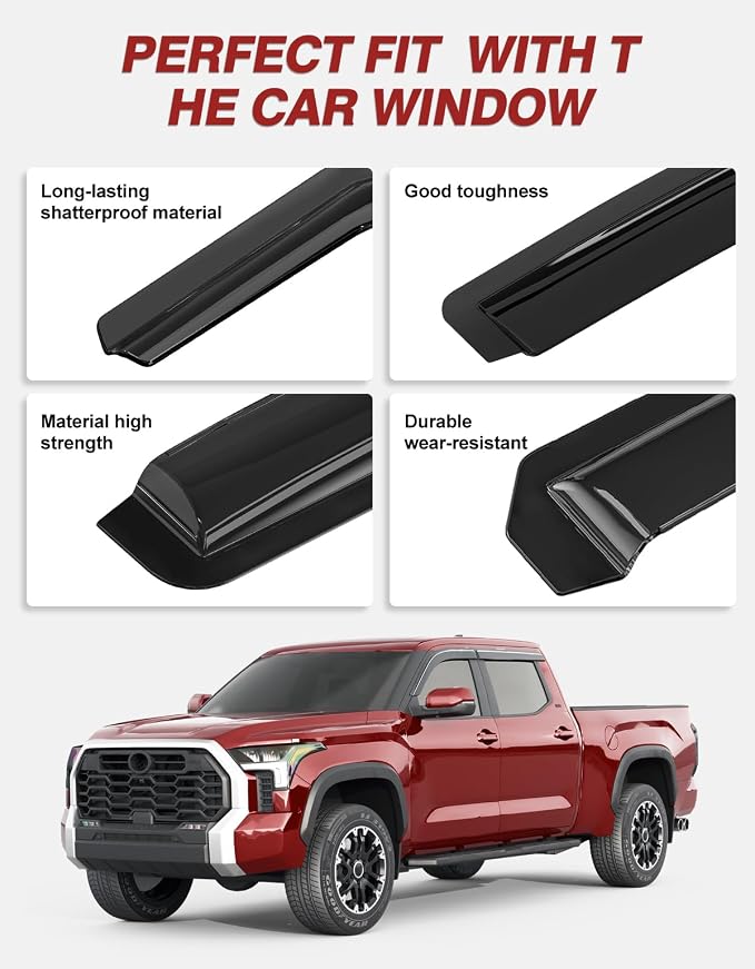 Outside-Mount Window Rain Guards Fit for 2022-2026 Toyota Tundra CrewMax Cab Full-Size, Extra Durable Window Visors Deflector Dark Smoke Vent Shades Car 4-pcs