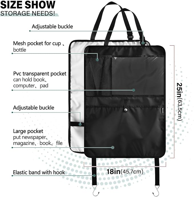 Black Car Seat Organizer for Kids Backseat Kick Mat with Adjustable Strap Back of Seat Protectors for Vehicle Car SUV 2 Pcs