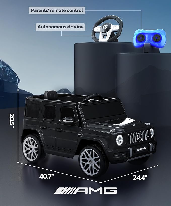 Licensed Mercedes-Benz AMG G63 Ride on Toys,12V Ride on Car with Remote Control,Rechargeable Battery,Flickering Lights/LED Lights, Bluetooth,Music & Horn, Soft Start, Low Battery Prompt,Black