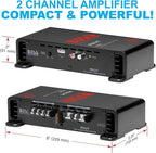 R1002 2 Channel Car Amplifier - 200 High Output, 2-8 Ohm Stable, Low/High Level Inputs, Full Range, Bridgeable, Bass for Subwoofer