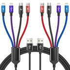 Multi Charging Cable [2Pack 5FT],Nylon Dual IP 4 in 1 Charging Cable, Multiple Charger Cord with IP/IP/Type C/Micro Port, Compatible with Most Cell Phones/Tablets and More