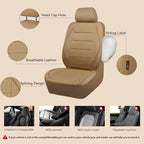 Piping Leather Seat Cover,Universal FIT with Composite Sponge Inside,Airbag Compatible and Reserved Opening Holes,Inside zipper for Cars,Sedan,SUV,Truck(Full Set,Beige with Tan Piping-Stripe)