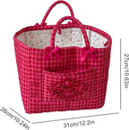 Floral Fabric Storage Basket Car Interior Storage Basket Underwear Sundries Laundry Baskets Supplies Home Organizer Bag (Rose red plaid)