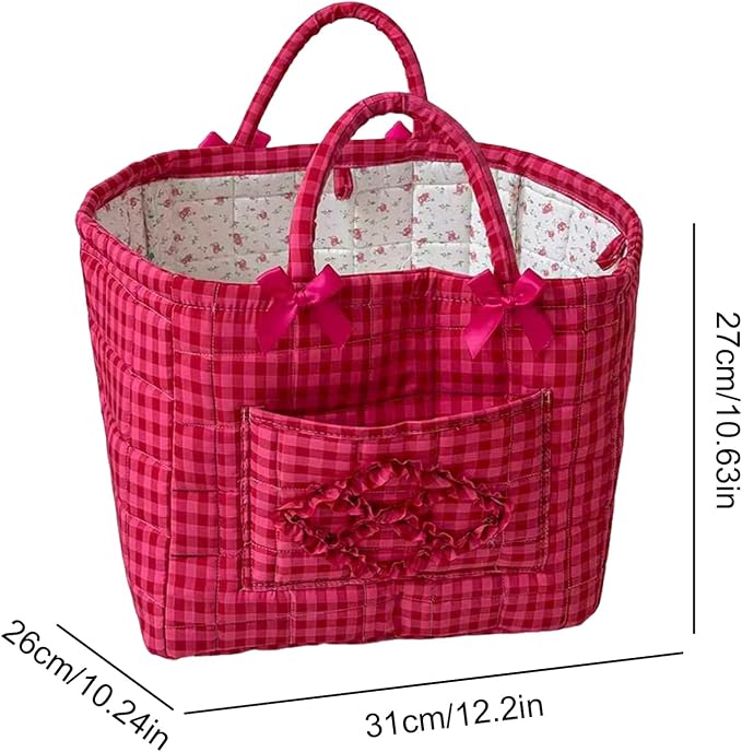Floral Fabric Storage Basket Car Interior Storage Basket Underwear Sundries Laundry Baskets Supplies Home Organizer Bag (Rose red plaid)