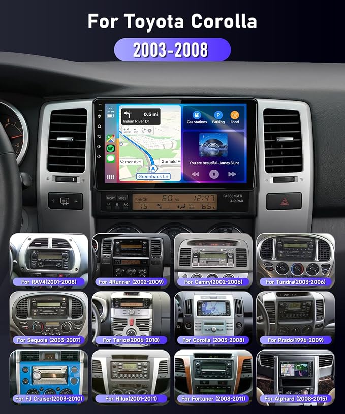 4G+64G 7' Car Radio Stereo for Toyota 4Runner 2002-2009/Tundra 2003–2006/Corolla 2003–2008/Sequoia 2003-2007,IPS Touch Screen/Android 15/Wireless CarPlay/Android Auto/GPS/WiFi/Backup Camera