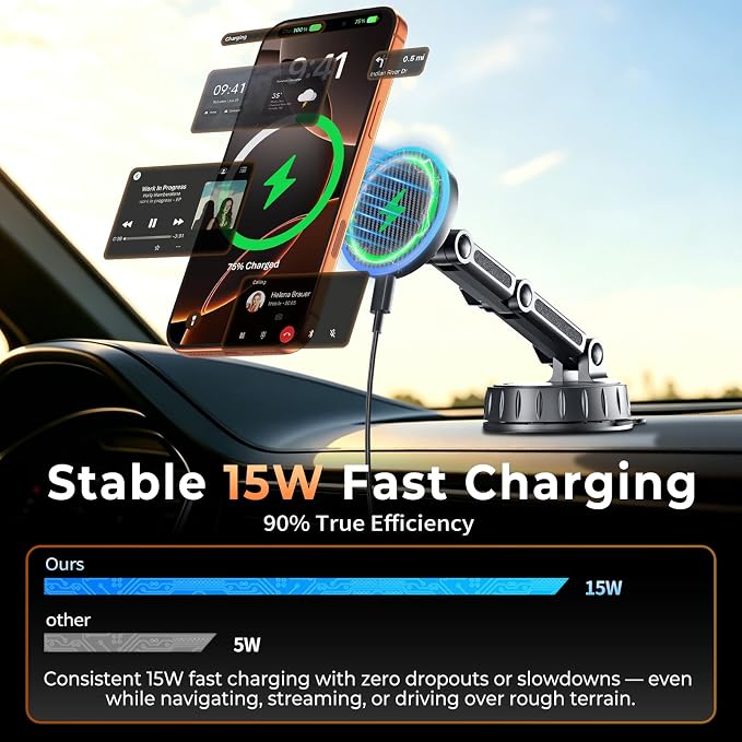 for MagSafe Car Mount Charger, Magnetic Phone Holder for Your Car Charger Dash/Windshield, Magnetic Adjustable Wireless Car Charger Fast Charging Phone Mount for iPhone 17 16 15 14 13 12