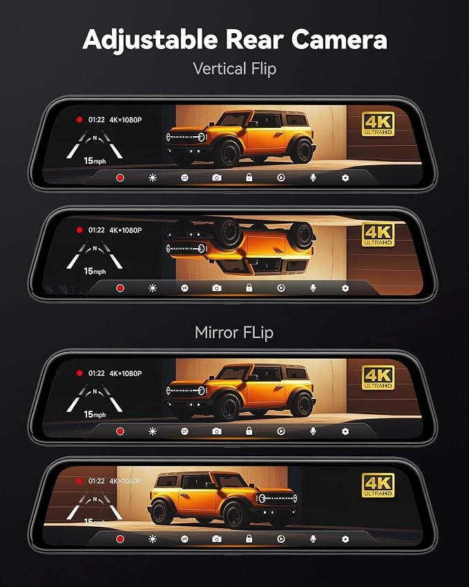 G840S 12" 4K Mirror Dash Cam Backup Camera, 5.8GHz WiFi Smart Rearview Mirror for Cars & Trucks, Front and Rear View Dual Cameras, Night Vision, Parking Assistance, Included 32GB Card & GPS