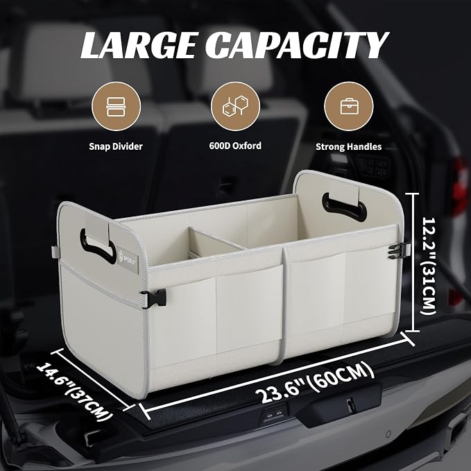 Trunk Organizer for Car - 70L Collapsible Trunk Storage with 11 Pockets & Reinforced Handles, SUV Trunk Organizers for Grocery Cargo(White)