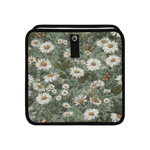 Car Trash Can Organizer Bin with Adjustable Strap for Back Front Seat Console Waterproof Leakproof Collapsible Portable 11 Inch Summer Daisy Butterfly Green