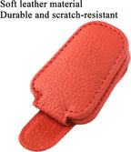 KIWEN Sunglasses Holders for Car Visor, Magnetic Leather Glasses Eyeglass Clip for Car, Ticket Card Clip Sunglasses Mount, Car Visor Accessories Gadgets (1, Red)