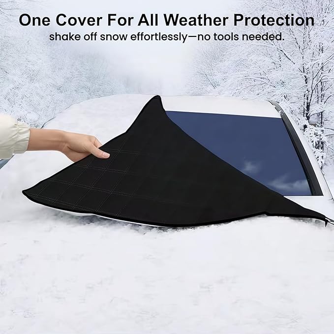 Padded Windshield Sun Shade Hood Cover Universal Fit Sedan SUV | Waterproof Windshield, Driver Side Window and Engine Hood Shield, All Weather Vehicle Guard Against UV Rays, Snow, Ice, Hail