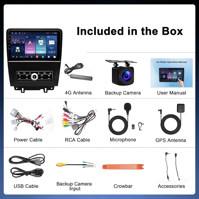 8Core 4G+64G Car Radio for Ford Mustang 2010-2014: 10.1-Inch Upgrade Android 15 Stereo Head Unit CarPlay Android Auto, BT, WiFi 6, AM, FM, RDS, 36EQ, GPS, SWC, 1080P Backup Camera (Only fit Manual AC)