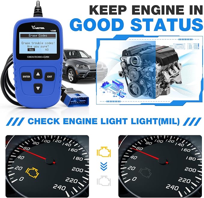 VD10 OBD2 Scanner Code Reader Car Diagnostic Tool Engine Fault Code Reader for Turn Off CEL with Freeze Frame/I/M Readiness for All OBDII Protocol Cars, OBD2 Scanner Diagnostic Tool