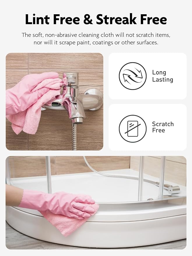 Microfiber Cleaning Cloth Roll -40 Pack, Tear Away Microfiber Towels, 12" x 12", Reusable, Washable, Lint Free, Ultra Absorbent Dishcloth for Car, Pet, Kitchen Cleaning Supplies (Pink)