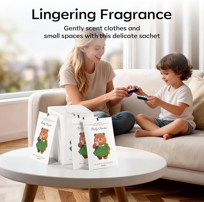 12 Packs Baby Powder Scent Sachets Room Air Freshener for Closet Drawer Clothes Storage Small Space Odor Eliminator