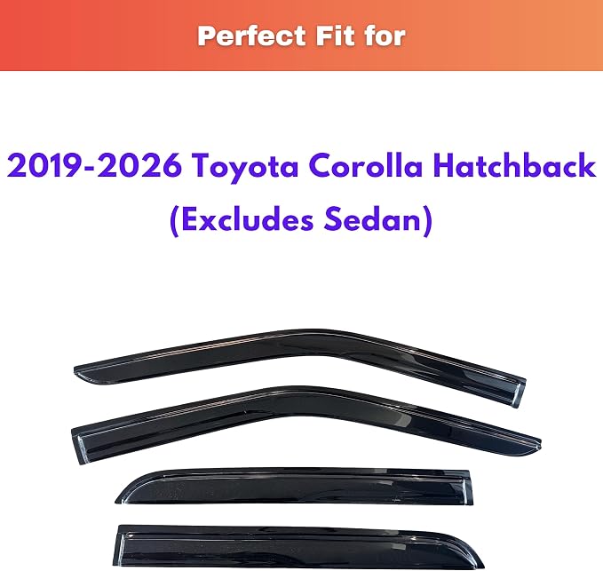 KPY Rain Guards Fit for 2020-2026 Toyota Corolla Hatchback, Out-Channel Window Visors Vent Wind Deflectors 4PC, Car Accessories for 20-26 Corolla Hatchback (Excludes Sedan)