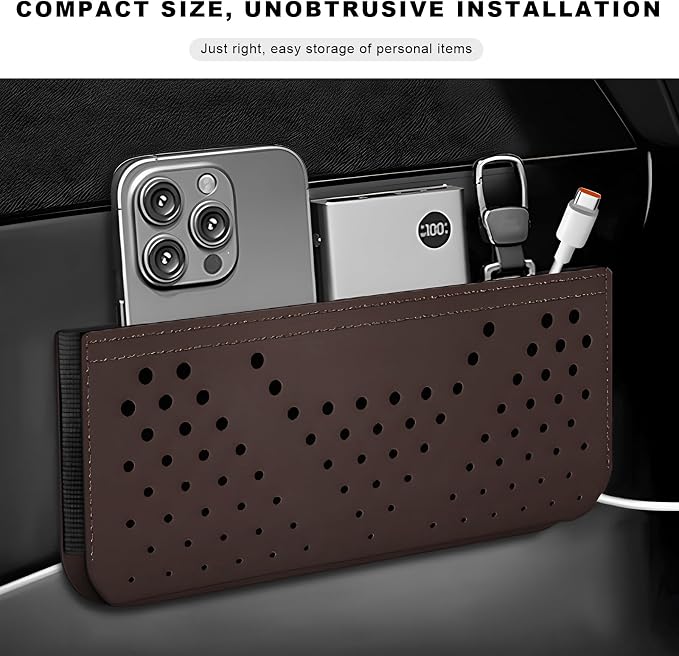 Car Seat Side Pocket Organizer, Auto Center Console Storage Pocket with Adhesive Tape, Multifunctional Leather Tray Pouch Sunglasses Holder for Car Seat Door Window (Brown)
