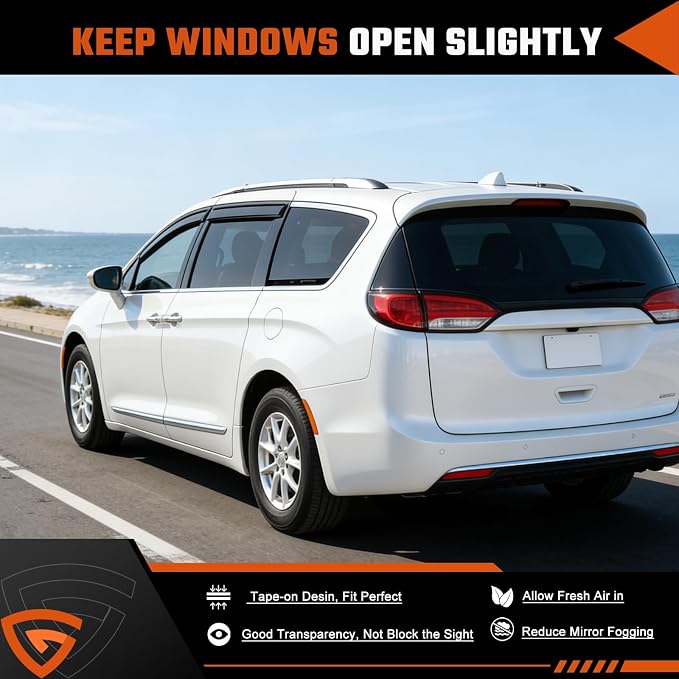 Rain Guards Fit for Chrysler Pacifica 2017 2018 2019 2020 2021 2022 2023 2024 2025, Tape-On Side Window Deflector Durable 2017-2025 Pacifica Rain Guard Black 4 PCS