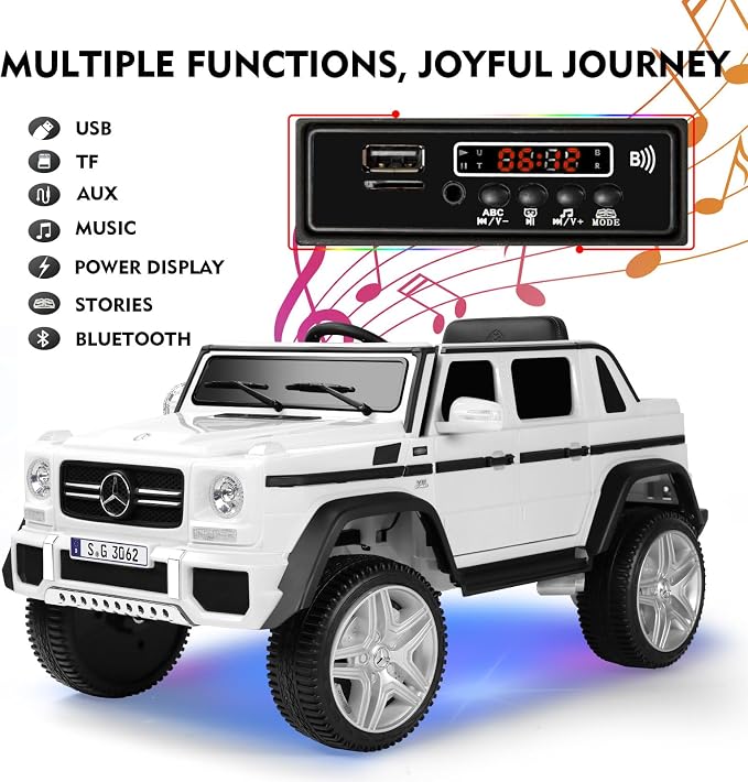 JOYLDIAS Kids Ride On Cars, Licensed Mercedes-Benz Maybach G650S, 12V7AH Battery Powered Toy Electric Car for Kids W/LED Underglow Lights, Remote Control,2 Motors, 3 Speeds,Music,Bluetooth,Horn, White