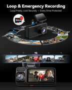 F17 4K 3 Channel Dash Cam, STARVIS 2 IMX675 HDR, 2160P+1080P+1080P Front Inside and Rear Triple Car Camera with 64GB Card, 5.8GHz WiFi GPS, IR Night Vision, G Sensor, WDR, Parking Mode