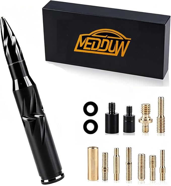5.5 Inch Bullet Black Spiral Truck Antenna, Rustproof Aluminum Alloy Short AM FM Radio Antenna, Easy Install OEM Replacement Antenna for Ford F Series, Dodge RAM, Chevy Silverado GMC Pickup Trucks