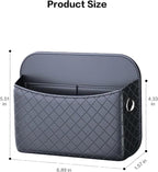 Self-Adhesive Car Seat Side Pocket Organizer with Cable Port - Black PU Leather Storage Pouch for Phone & Keys, Fits Gaps, Console & Door （Glossy Black）