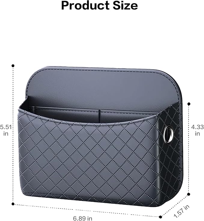 Self-Adhesive Car Seat Side Pocket Organizer with Cable Port - Black PU Leather Storage Pouch for Phone & Keys, Fits Gaps, Console & Door (2 PCS)
