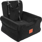 Dog Car Seats for Small/Medium Dogs, Elevated Memory Foam Dog Booster Seat, Detachable Washable Pet Car Seat with Safety Belts & Storage Pockets (Black)
