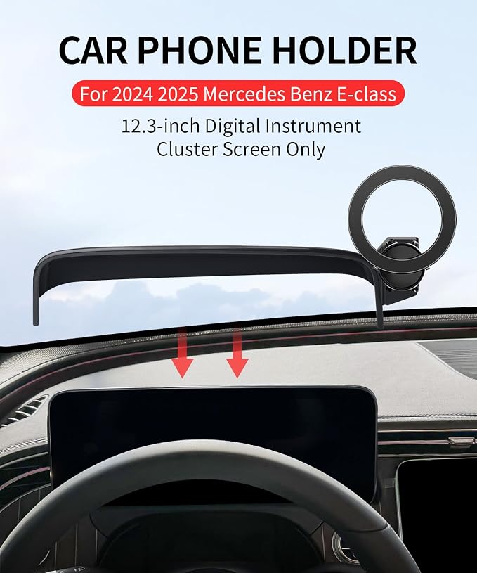 Car Phone Holder for Mercedes-Benz E-Class 2024-2026,12.3" Screen Mount | Magsafe Accessories Magnetic Cell Phone Mount Clip Compatible with iPhone, 3D fit Stable Dashboard Navigation Bracket Stand