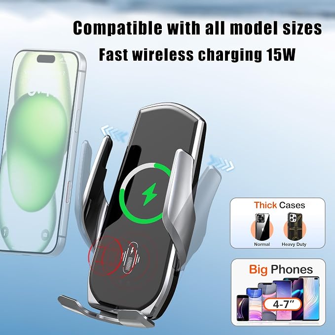 Car Phone Mount for Ford Explorer 2011–2018, 15W Wireless Fast Charging Auto-Clamping Vent Phone Holder, One-Hand Operation, Hands-Free, 360° Adjustable, Without Blocking Airflow